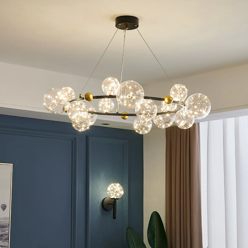 

Art Star Bright LED Chandeliers Parlor Dining Hanglamp Romantic Atmosphere Decor Led Lights Glass Bubble Indoor Lighting