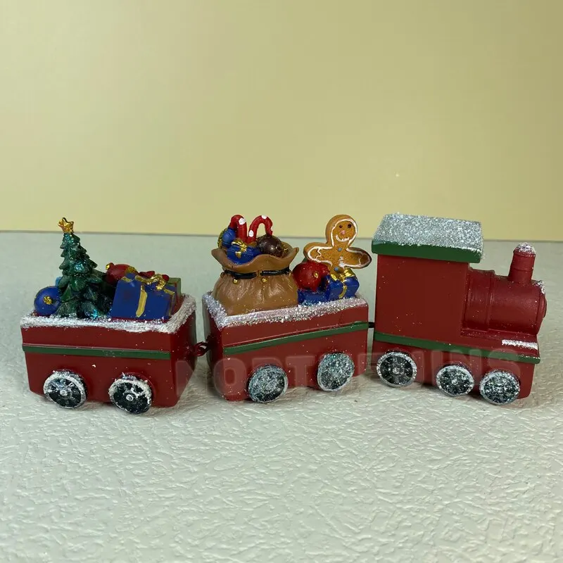 NORTHEUINS Resin Red Small Train Christmas Santa Driving The Train Home Living Room Show Window Display Decoration Accessories