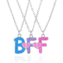 3Pcs/set Colorful Glitter Broken Peach Heart Pendant for 3 Girls Friendship BFF Necklaces Best Friend Jewelry Gifts