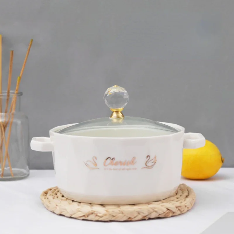 ceramic double ear bowl, instant noodle bowl, household soup bowl, tableware, wholesale noodle bowl, student dormitory bowl