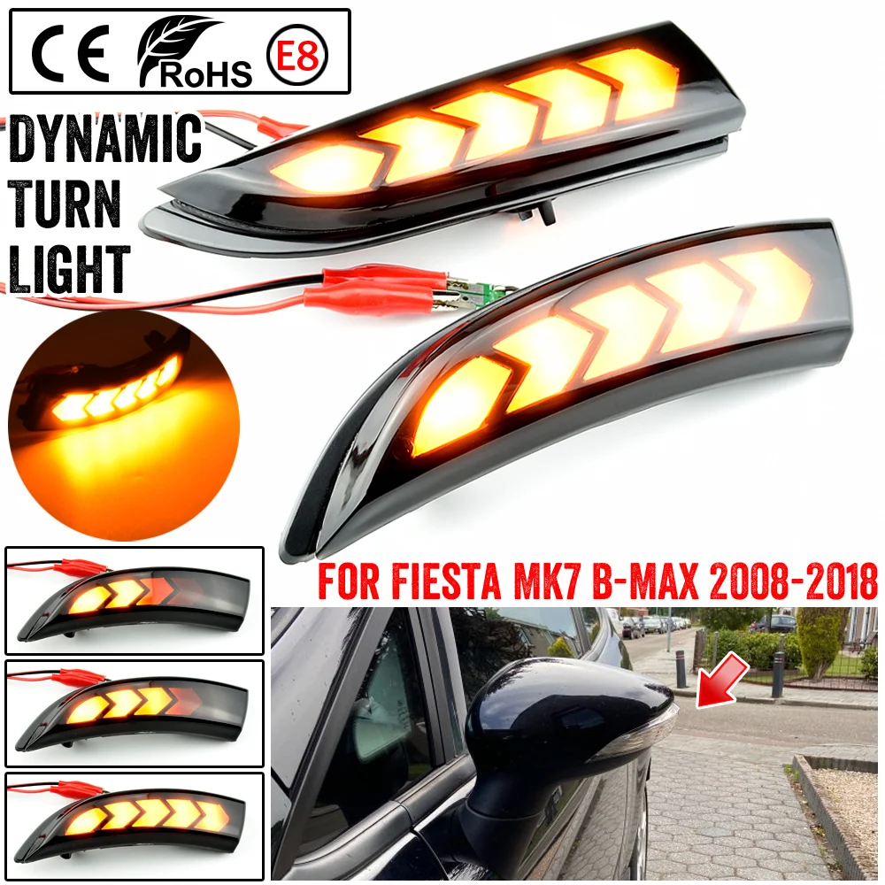 

For Ford Fiesta Mk7 2008-2017 Dynamic Turn Signal Light LED Side Rearview Mirror Sequential Indicator