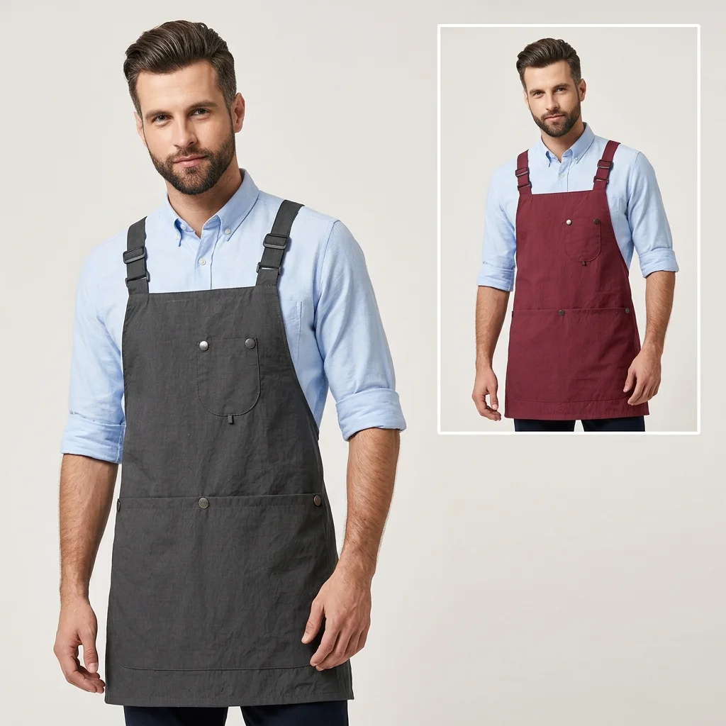 Adjustable Canvas Kitchen Apron H Shaped Strap Chef Work Uniform Smock for Coffee Shop Barista Barber Hairdresser Baking Aprons
