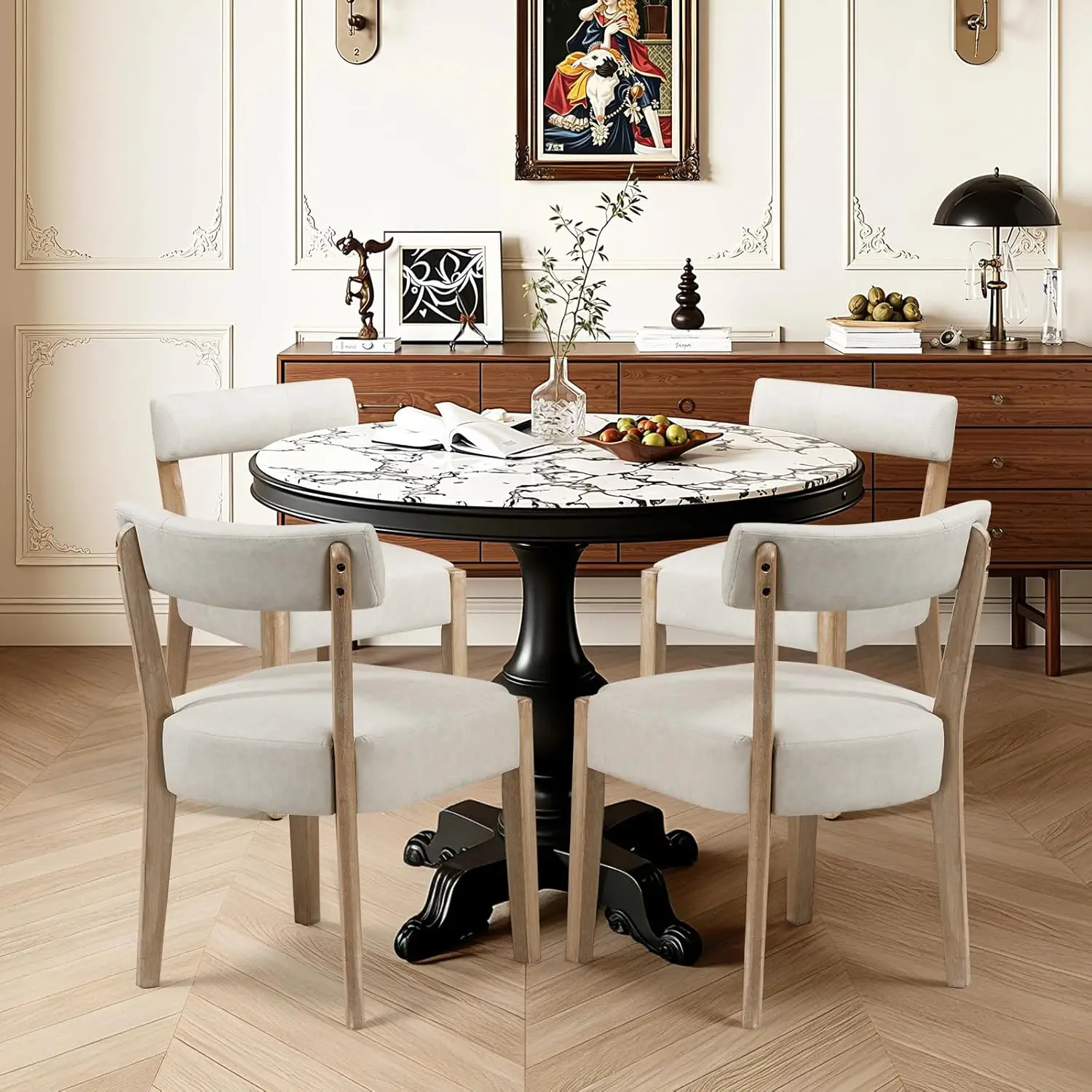

Modern Dining Chairs Set of 4 – Mid-Century Modern Faux Leather Upholstered Kitchen & Dining Room Chairs, Beige