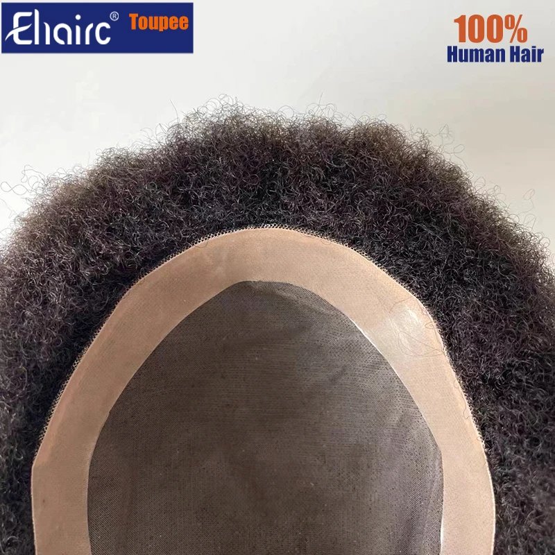 Afro Curly Men's capillary prothesis Toupee Men's Wigs Breathable Mono Male Capillary Prosthesis 100%  Human Hair Wig For Men