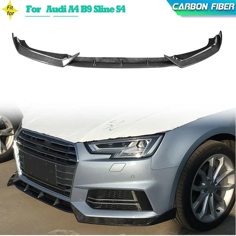 Carbon Fiber Car Front Bumper Lip Spoiler for Audi A4 Sline S4 B9 Sedan 4-Door 2017 2018 Racing Front Lip Chin Apron Body Kits