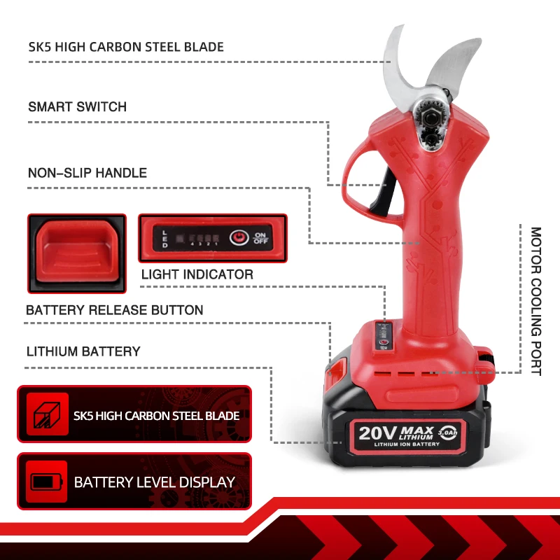 VVOSAI-tijeras eléctricas sin escobillas serie MT, herramienta de poda recargable, para árboles frutales, bonsái, 20V