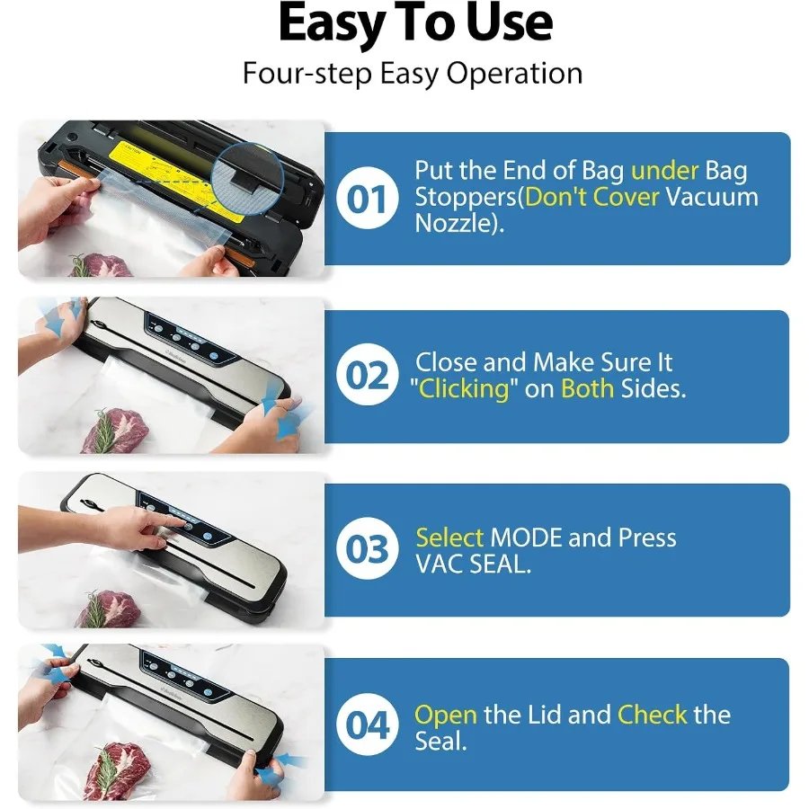 Máquina seladora a vácuo com kit inicial e 2 anos de garantia Selagem automática de ar para armazenamento de alimentos Cortador de construção Modo úmido EXTV