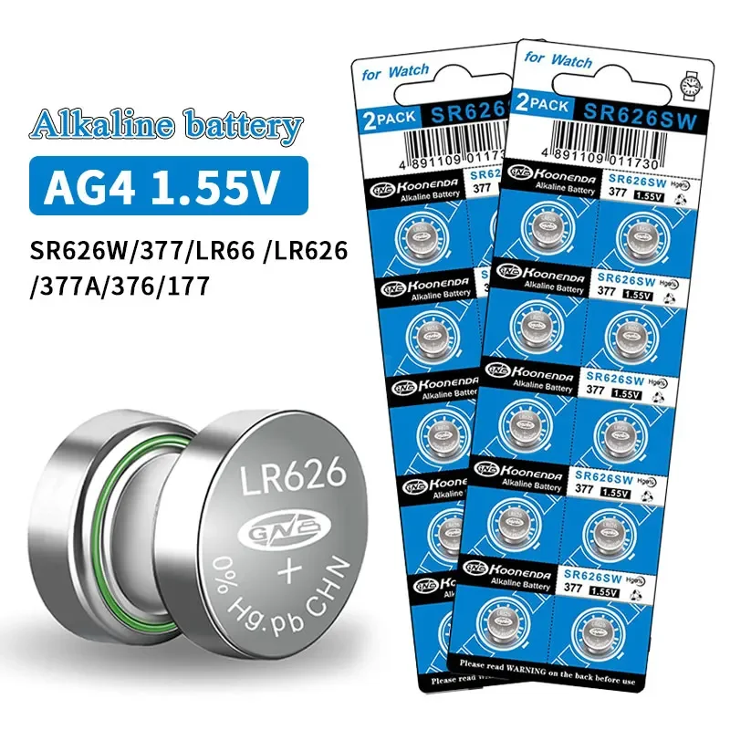 10-100 Uds AG4 1,55 v batería alcalina LR66 LR626 L626F SR626SW 377 pilas de botón para reloj pequeños dispositivos electrónicos