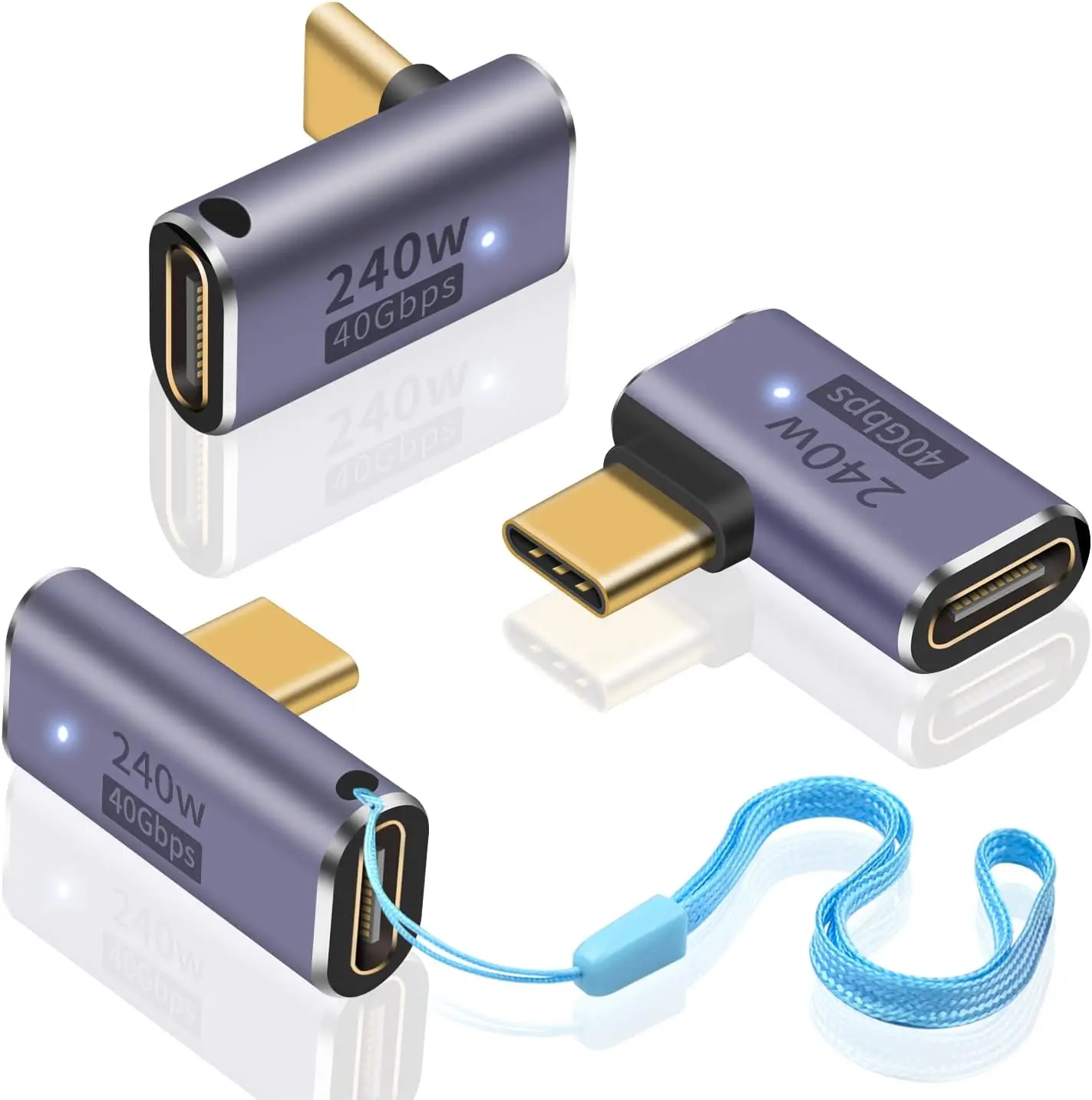 3 แพ็ค 240 W, อะแดปเตอร์มุมขวา USB C 40Gbps, อะแดปเตอร์ USB C 90 องศา PD ชายหญิงพร้อมวิดีโอ 8K รองรับ USB 4