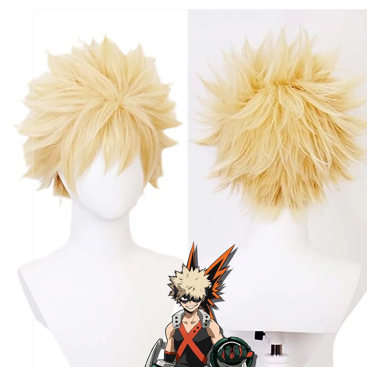 أنيمي بطلي الأكاديمية Bakugou Katsuki Bakugo قصيرة الكتان شقراء شعر مستعار مقاوم للحرارة