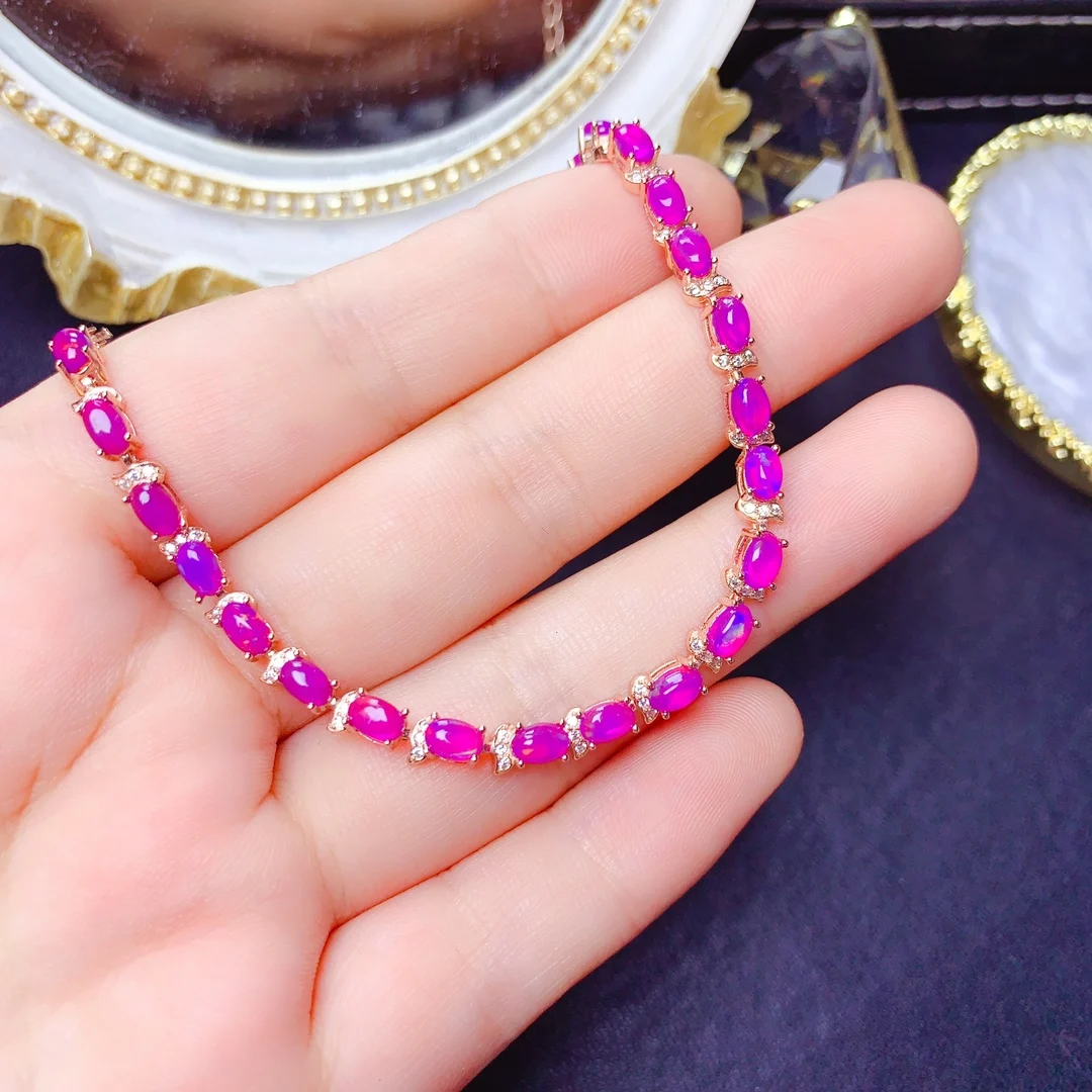 

Luxury 925 Sterling Silver Luxury Purple Opal Bracelet Full Body Transparent Ladies Ruby Christmas Gift Jewel Bag Mail boutique