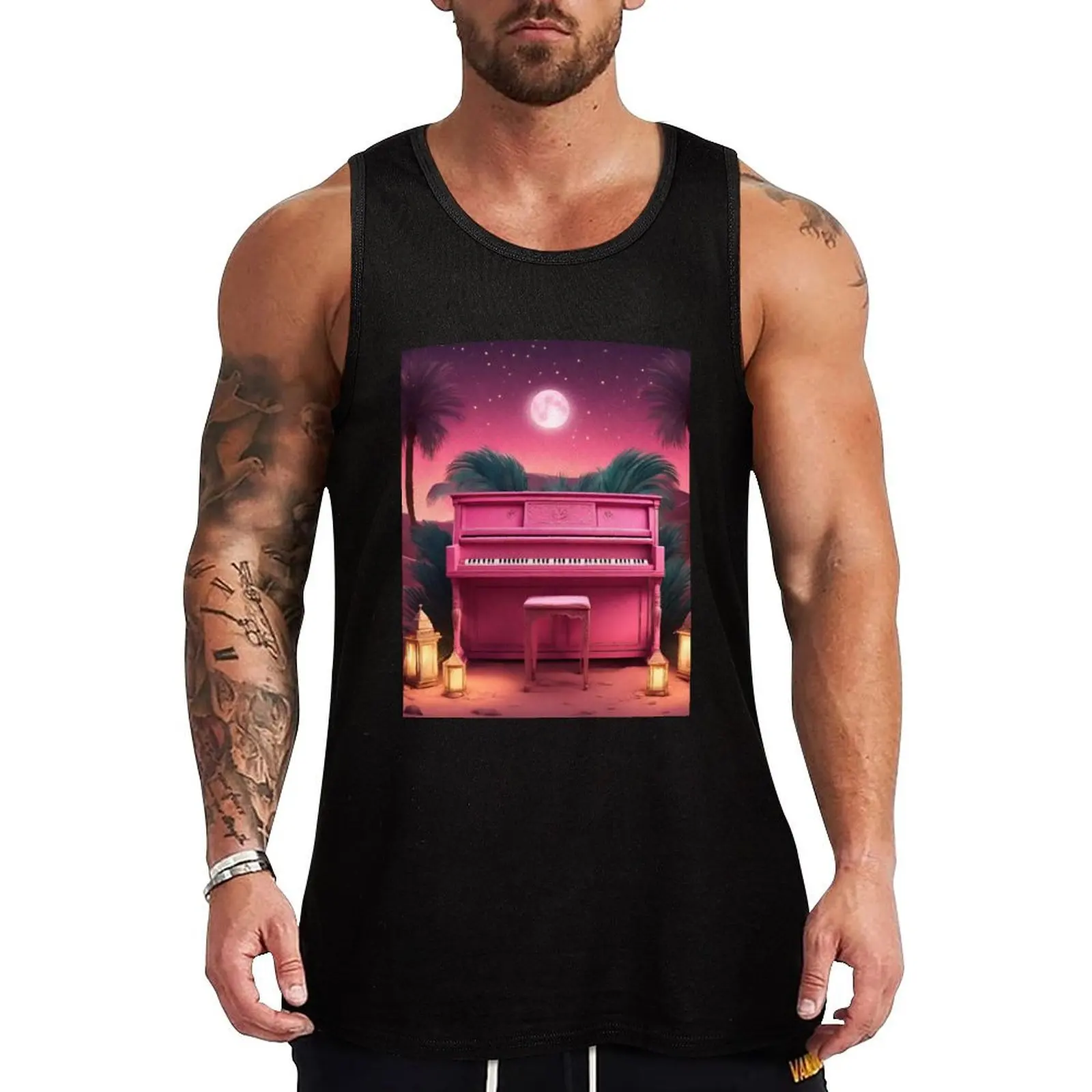 Piano in the Egyptian desert with Pyramids, jungles, lanterns, ancient Rome Tank Top gym wear men