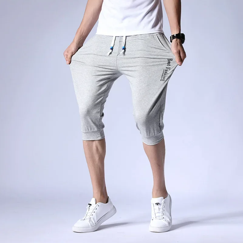 2024 New in Men\'s Short Summer 3/4 Pant Men Long Sport Bermuda Male Casual Breeches Sweat Beach Below Knee Length Big Size Large