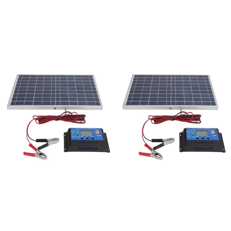 

【FLASH DEAL】2X Solar Panel 10W 12V Polycrystalline IP65 Waterproof Portable 30A Solar Charge Controller Combo For Outdoor