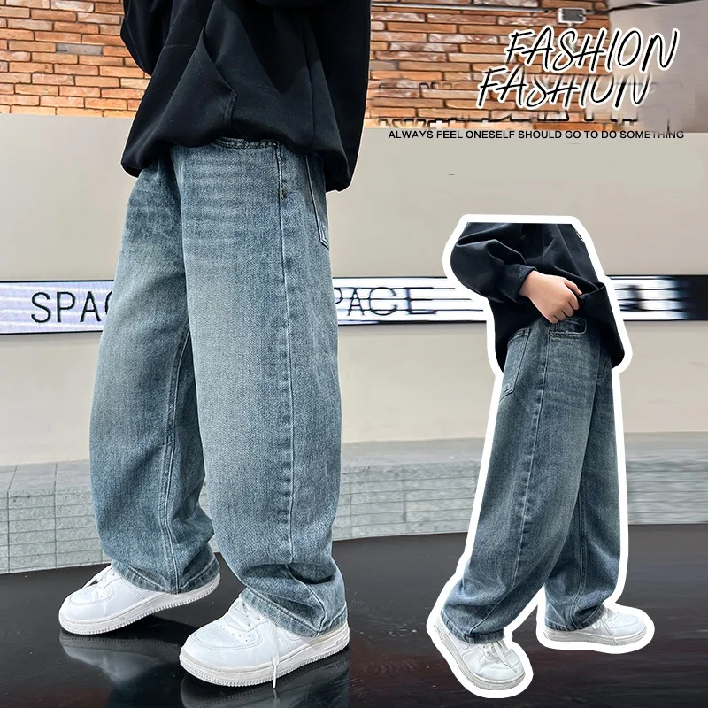 

New Item Boy Jeans Age 4-14Y Child Daily Pants Tween Boys Denim Students Spring Autumn Long Trousers Toddler Straight Blue Jeans