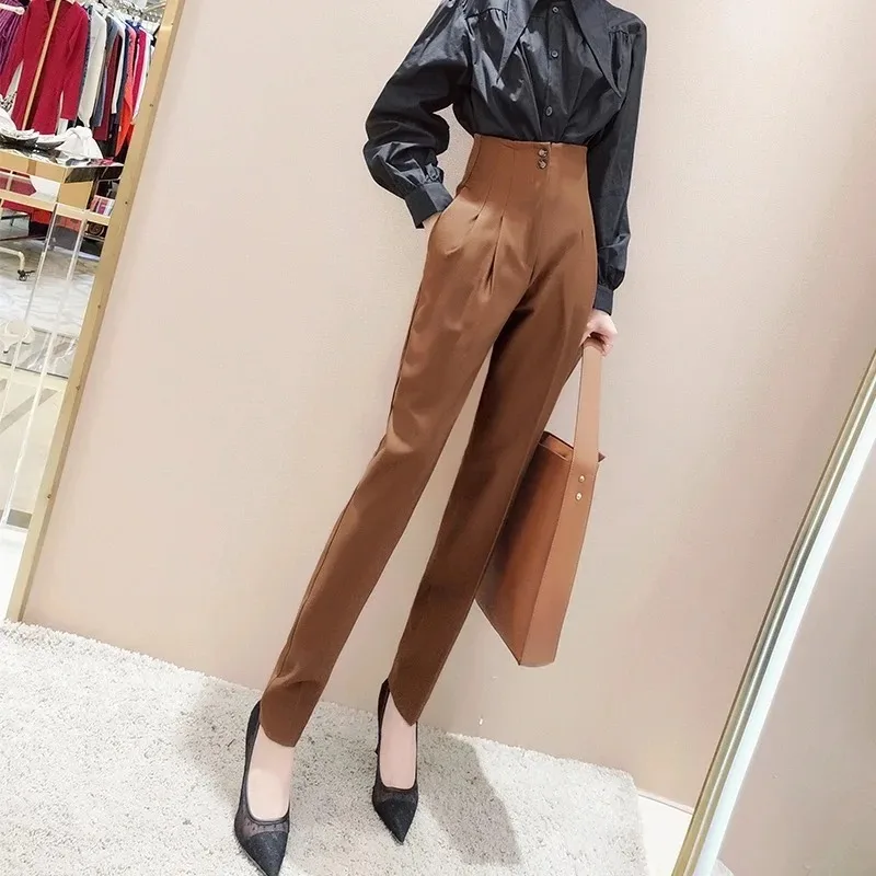 Women Vintage Street Wear Loose Ankle-Length Pants Super High Waist Casual Harem Pants Ladies Korean Large Size OL Trousers
