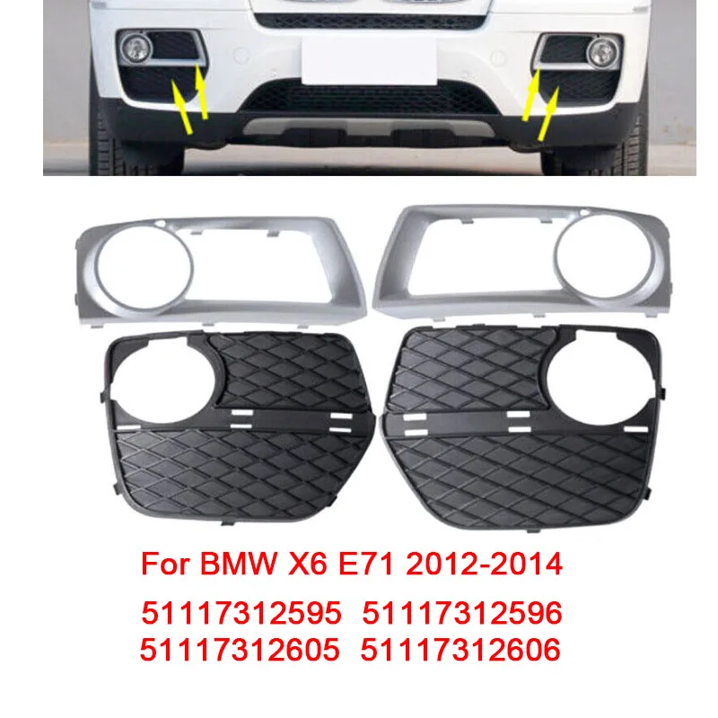 

2Pcs For BMW X6 E71 2012 2013 2014 Grille Front Fog Light Frame Grille 51117312595 51117312596 51117312605 51117312606