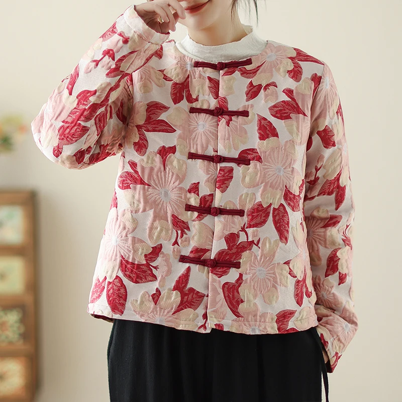 Chinesischer Sle Ort-Mantel aus lockerer Baumwolle mit besticktem Rand, warmer, leichter, verdickter Baumwollmantel, süßes Sle Long Sve Top