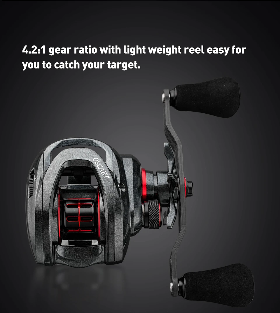 Johncoo Baitcasting-Rolle 4.2:1 Octopus Angelrolle 8kg Bremskraft mit Bremsklicker, leichte Rolle 176g mit Aluminiumgetriebe – Detail 6