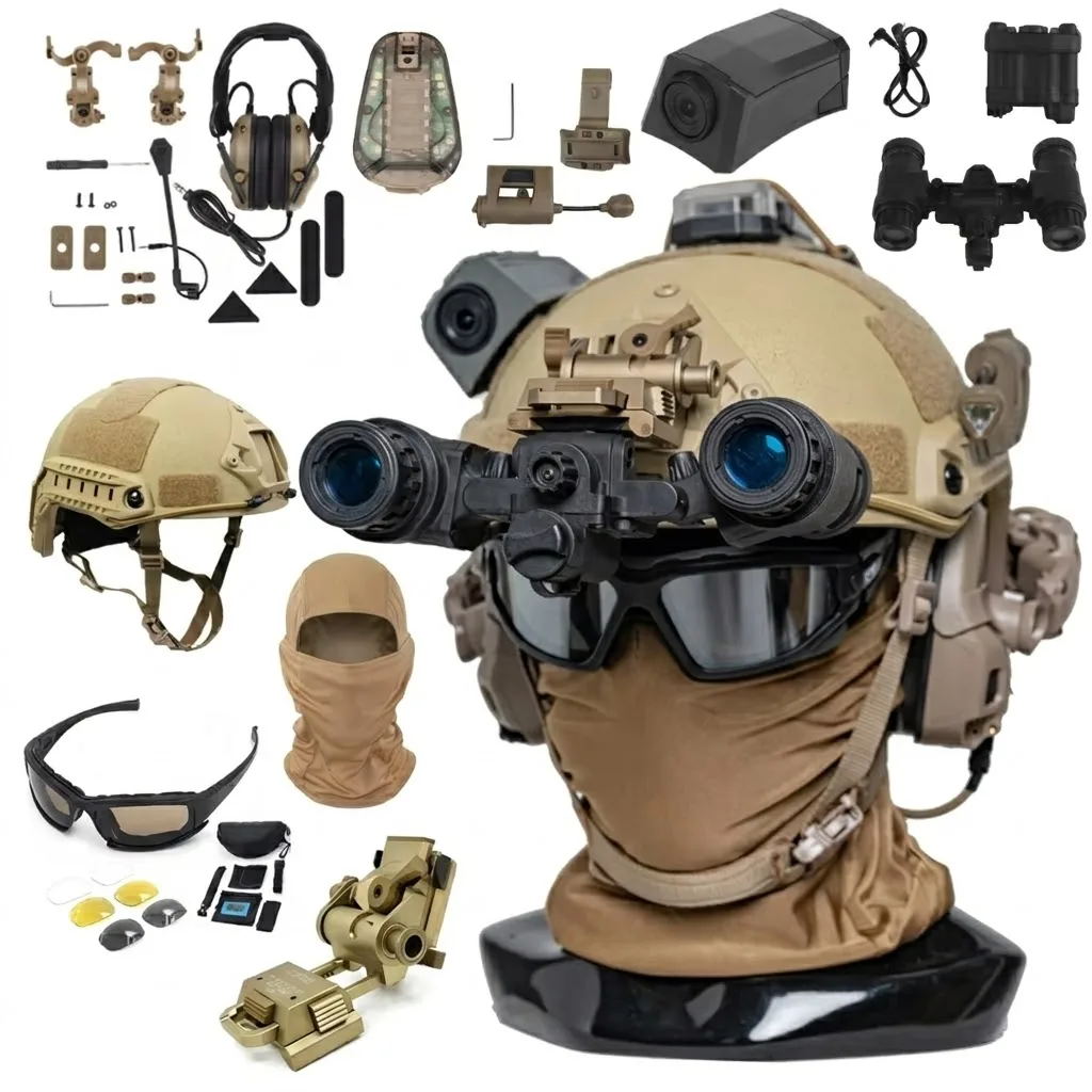 

Tactical Airgun Helmet Set with Night Vision Model Goggles Headset NNG Bracket Signal Light Camera Model Helmet Light and Mask