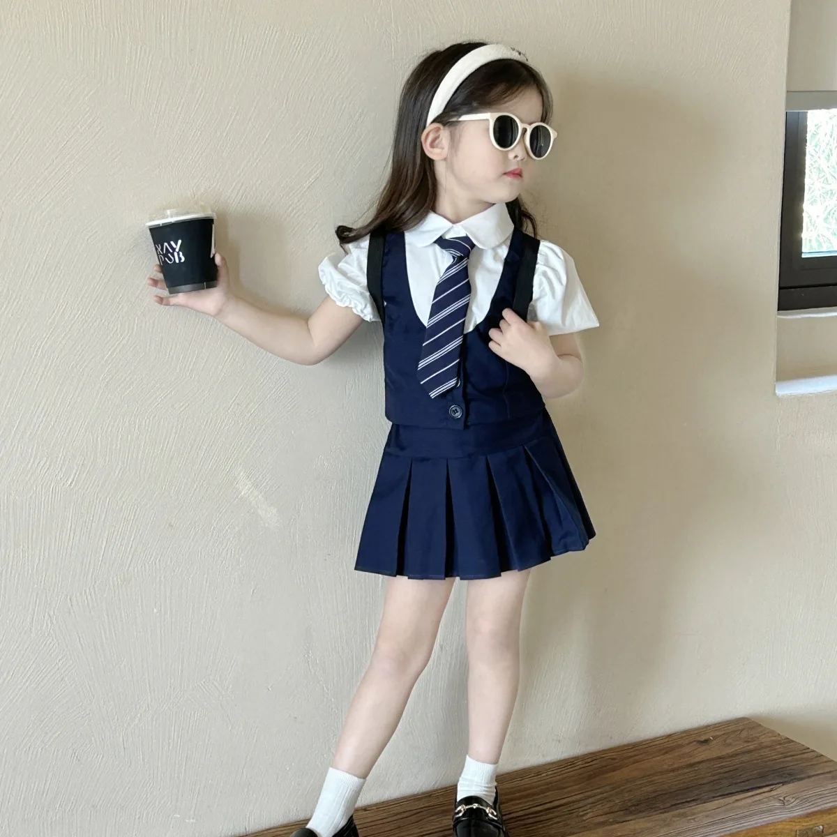 Girls\' School Uniform 2024 New Korean Children\'s 2-6-8 Year Old Baby Skirt Pants Garden JK Set