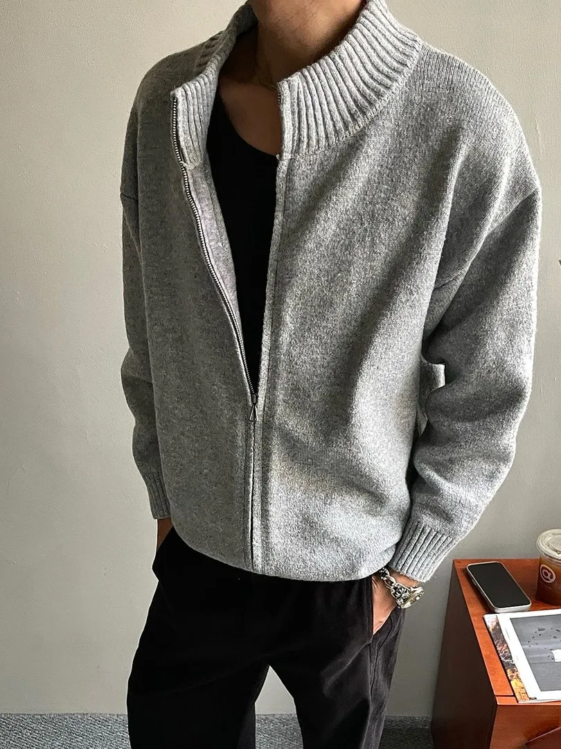 

Мужской вязаный свитер American Texture с утолщенной текстурой, модный кардиган-пуловер с воротником-стойкой, осенне-зимняя верхняя одежда