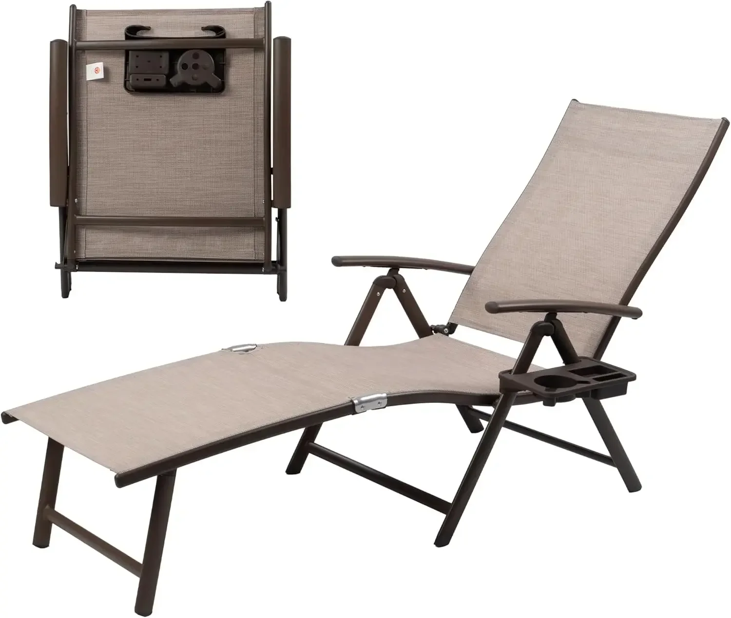 Cozy Aluminum Reclining Lounge Chair - Perfect for Beach, Yard, Pool, Deck, and Patio - Outdoor Chaise Lounge with Drink Holder,