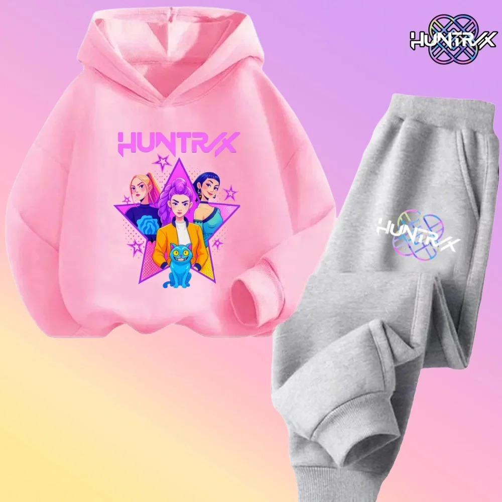 الخريف الشتاء Kpop شيطان الصيادين الكرتون طباعة الأطفال هوديس مجموعات 2 قطعة هوديي السراويل الفتيان الفتيات بلوزات 2-13 سنة الملابس