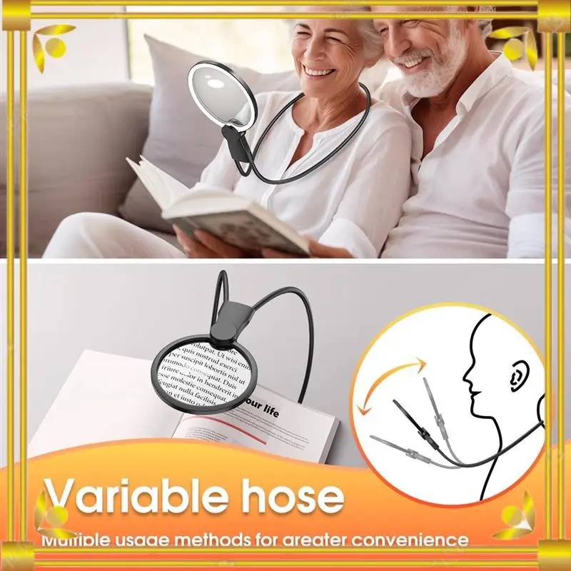 DN-Magnifying Glass With Light For Reading, 5.1 Inch 6X Magnifying Glass With Stand, Neck-Worn Large Magnifier