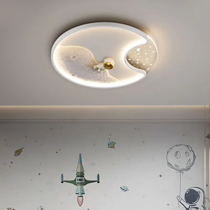 Modern Creative Astronaut LED Ceiling Light for Boys Childrens Bedroom Surface Mounted Lamp Lighting Fixture Space Theme Decor