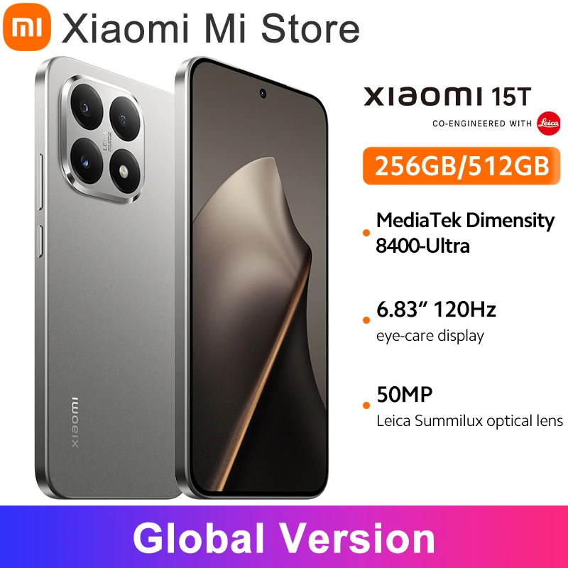 Смартфон Xiaomi 15T Global Version IP68 5500 мАч 67 Вт HyperCharge 6,83 дюйма, 120 Гц, дисплей MediaTek Dimensity 8400-Ultra 50 МП Смартфон Xiaomi 15T Global Version IP68 5500 мАч 67 Вт HyperCharge 6,83 дюйма, 120 Гц, дисплей MediaTek Dimensity 8400-Ultra 50 МП