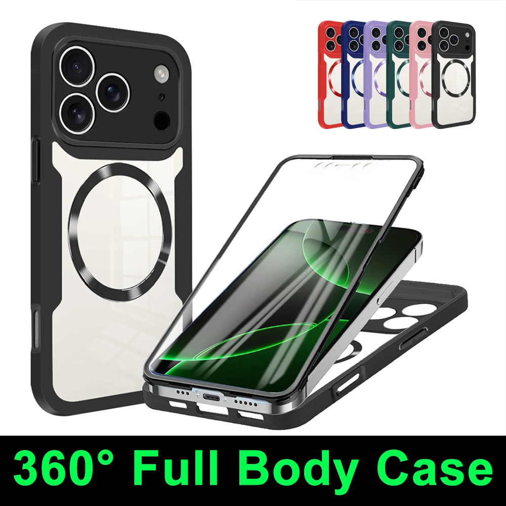 

10PCS 360 Degree Magnetic Cases for Magsafe 17 Air 16 E S23 FE S24 Ultra S25 Edge Pro Plus Clear Bult in Screen Protector Case