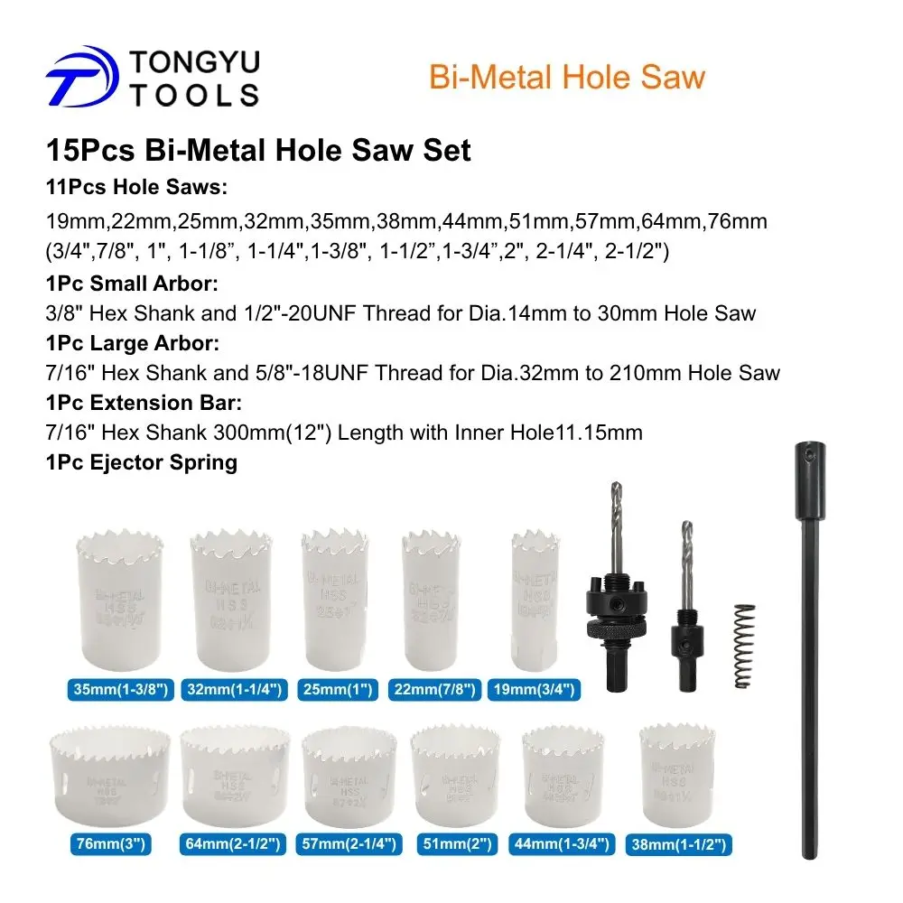 15-teiliges M42 Bi-Metall-Lochsägen-Set mit Dorn-Verlängerungsstange, 8% Kobalt-Lochsägen-Kit für Metall, Edelstahl, Holz, Kunststoff – Detail 6
