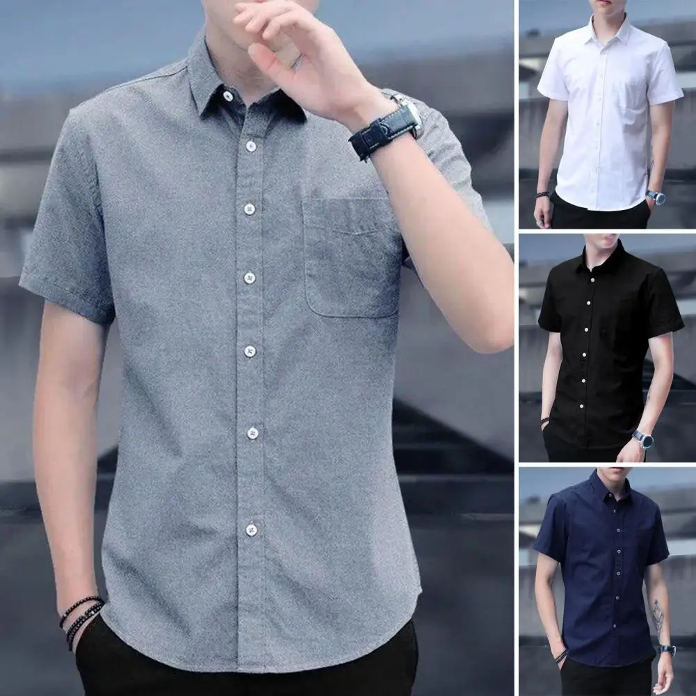 

Men Office Top Men Business Shirt Men's Loose Fit Short Sleeve Shirt Street Style Office Top for Summer Spring Turn-down Collar