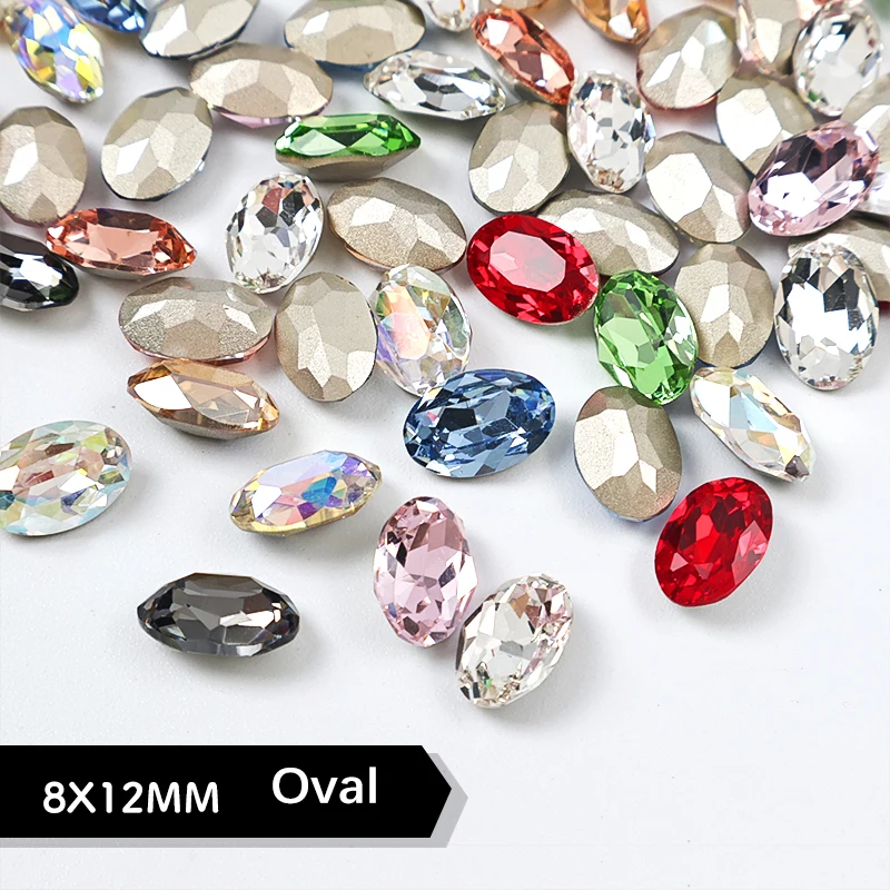 High-Quality K9 Oval Pointed Bottom 8x12MM Glass Crystal Nail Art Decoration DIY Manicure Rhinestone