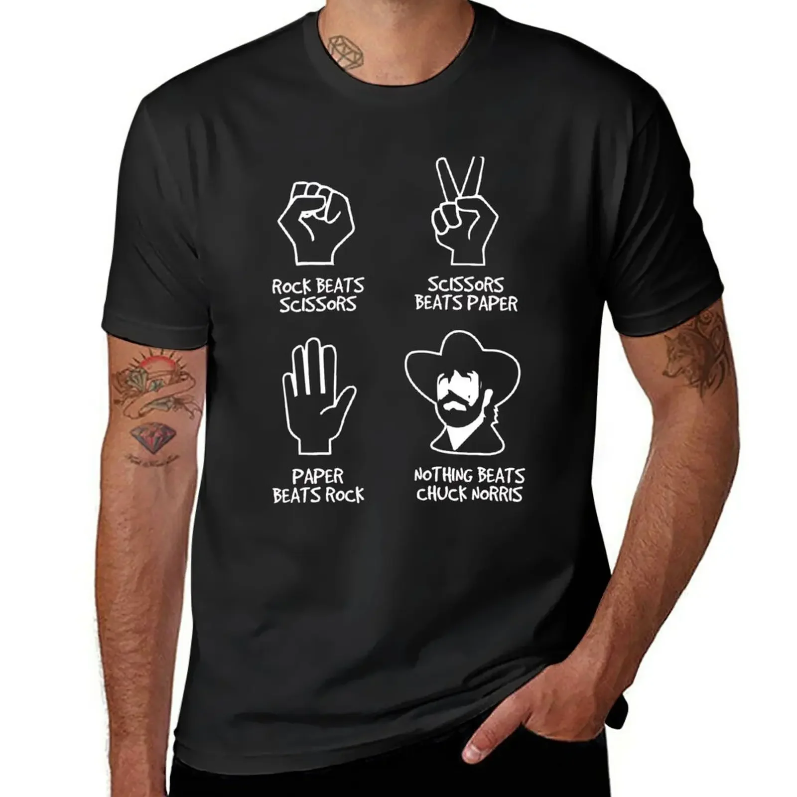 New Rock Paper Scissors nothing can beats Chuck Norris T-Shirt Blouse plus size tops cute tops plain black t shirts men