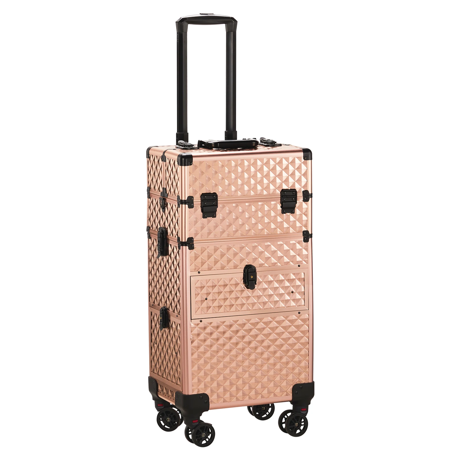 

2-in-1 front drawer with slides, flat left drawer, removable universal wheels, aluminum, diamond pattern, champagne gold