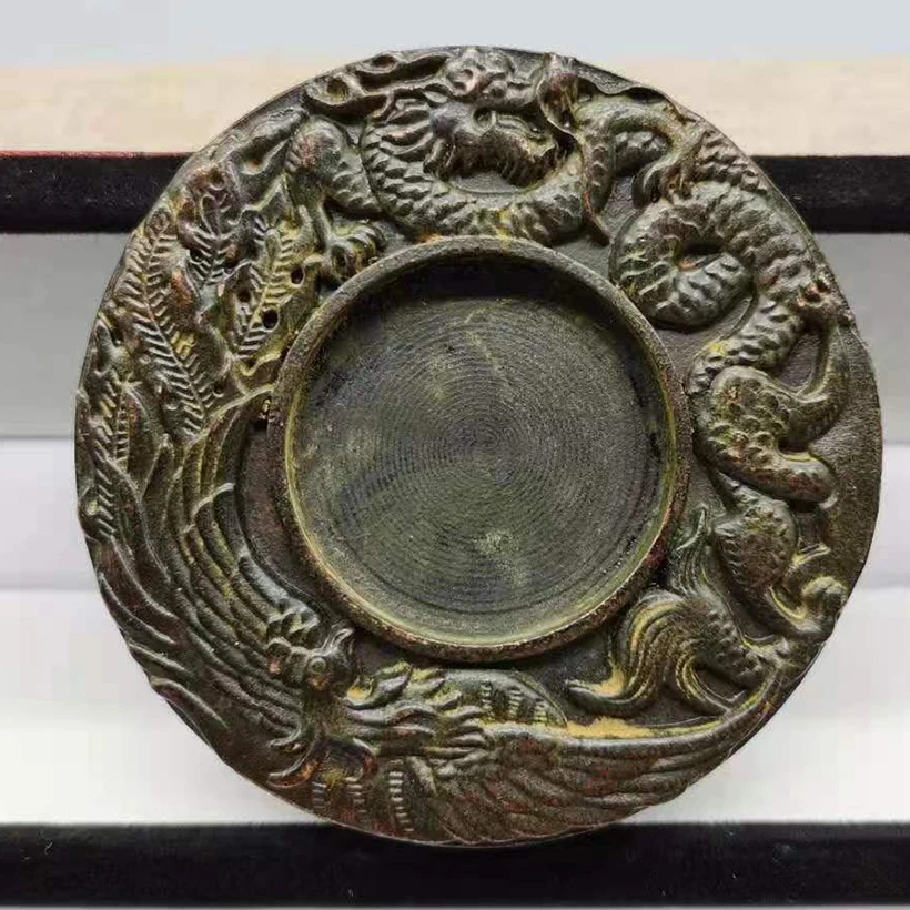 Bronze collection alloy solid copper Longfeng Chengxiang inkstone Four Treasures of the Study retro ornaments