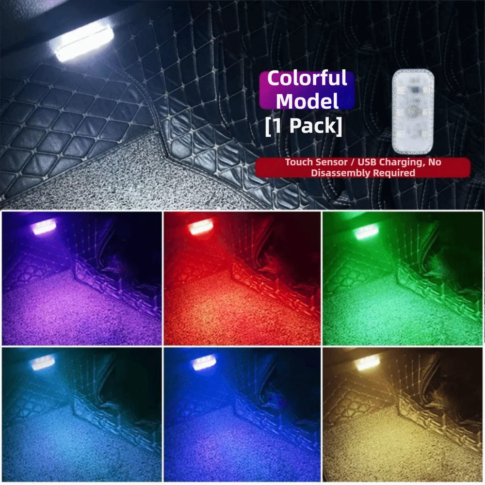 

LED Touch Light Mini Wireless Car Interior Lighting Auto Roof Ceiling Reading Lamp for Door Foot Trunk Storage Box USB Charging