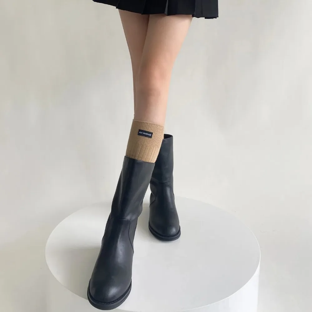 Fashion Black Lable Calf Socks High Tube Maillard Style Long Socks English Letters Soft Knee-high Socks Autumn