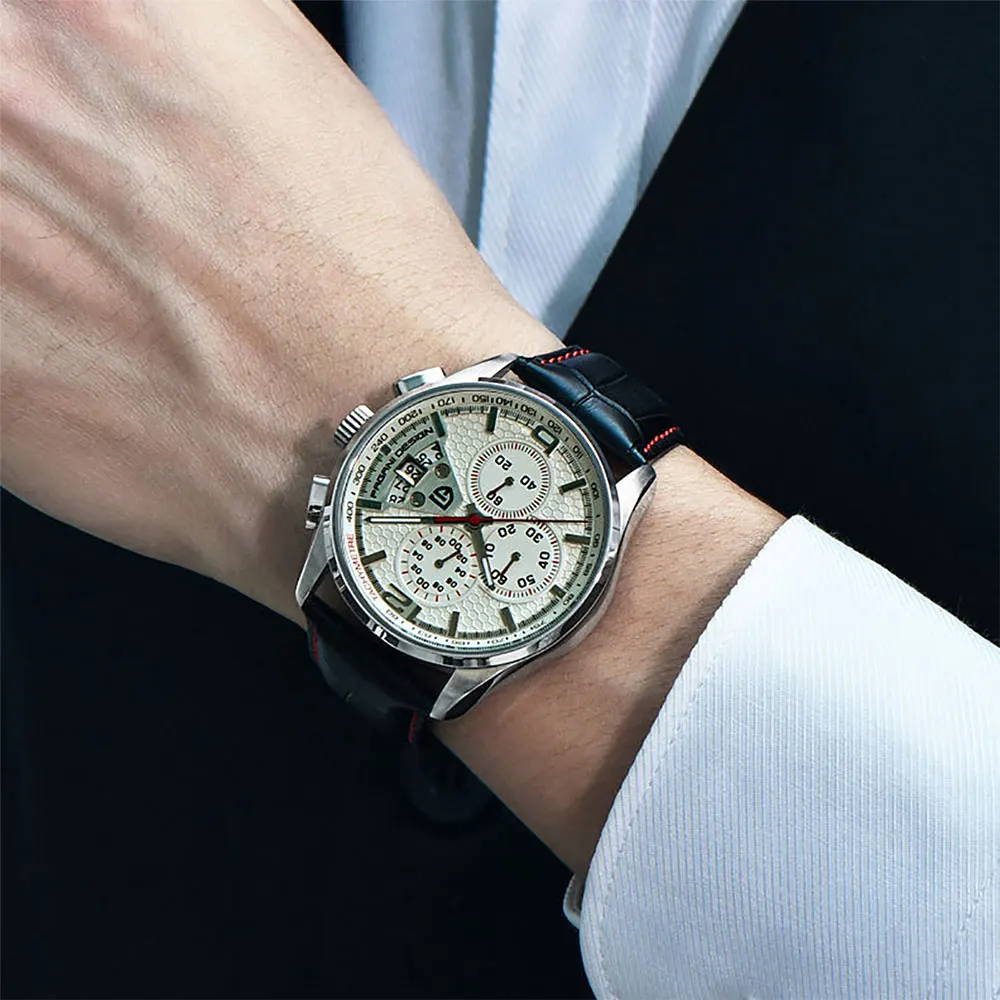 PAGANI DESIGN New PD-3306 Chronograph Men Watch Top Brand Classic Leather Waterproof Quartz Wristwatch for Man Gift Reloj Hombre view 3