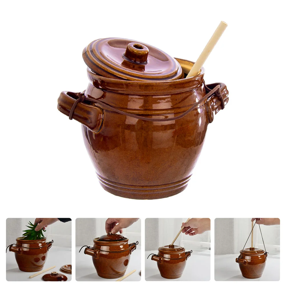 

Self-pressurized Pickle Jar Home Storage Pot Food Pickles Ceramic Canisters Ceramics Wooden Household