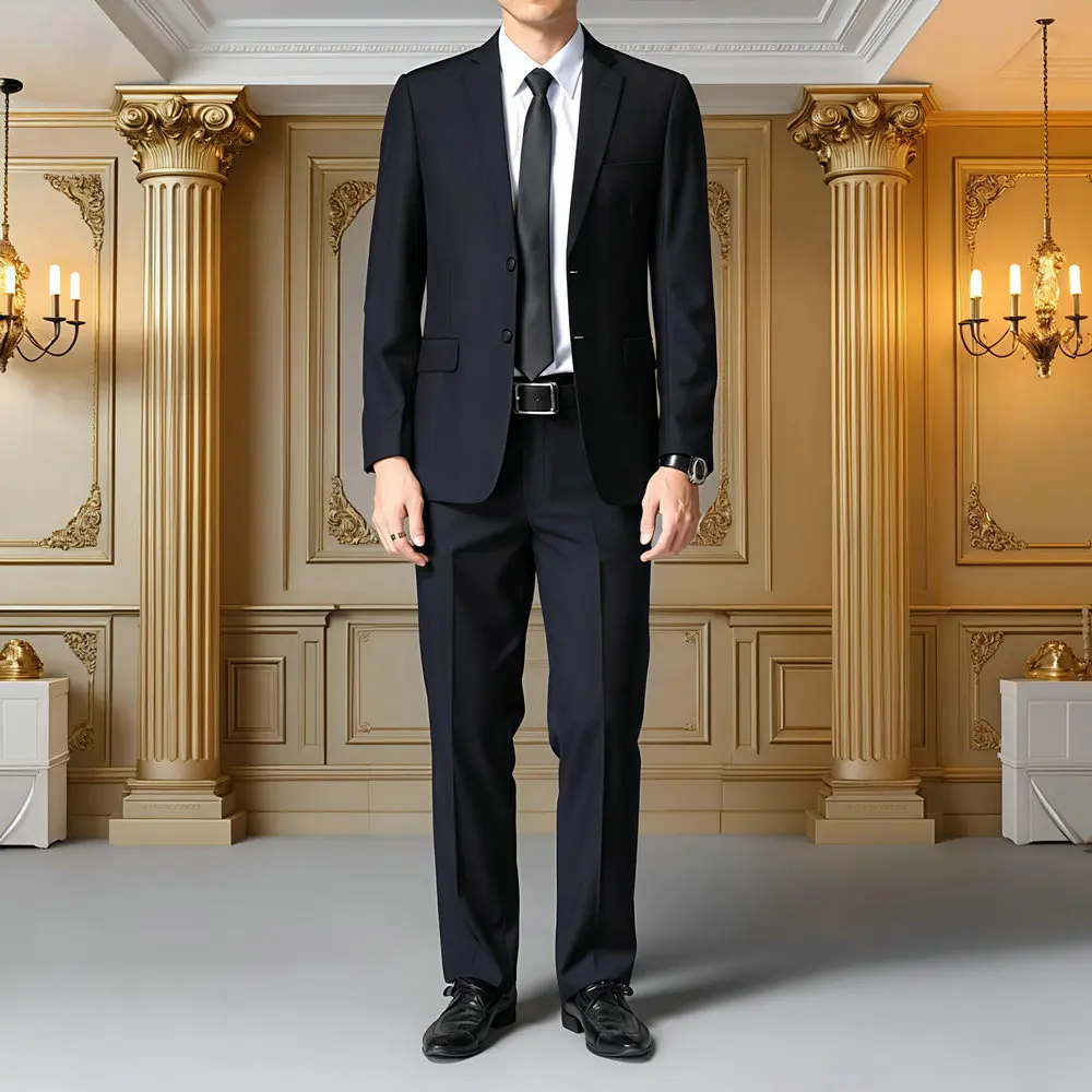 

Men's Blazer & Pant 2PCS Suit Set Black Navy Blue Office Business Casual Office Outfit Twinset Timeless Attire For Male Attire