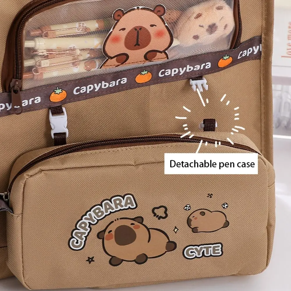 Lightweight Capybara Handbags Reusable Large Capacity Canvas Tote Bags School Supplies With Pencil Case