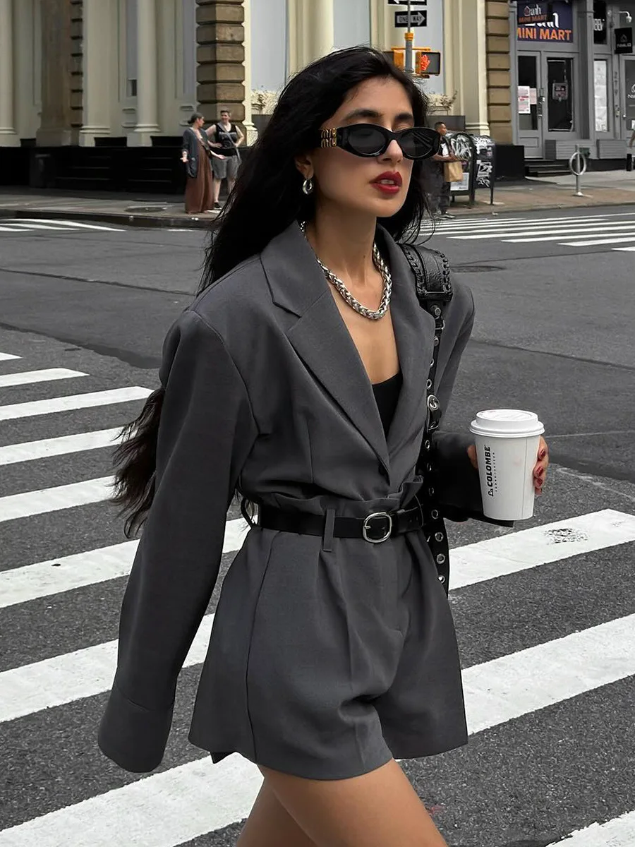 

Wolfeel женский костюм и шорты, комплект осень-зима, однотонная свободная куртка в стиле ретро, шорты, офисный женский костюм, комплект из 2 предметов