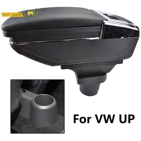 Car Armrest For VW Up 2009 - 2017 Arm Rest Rotatable 2010 2011 2012 2013 2014 2015 2016 Center Console Storage Box Ashtray BLK