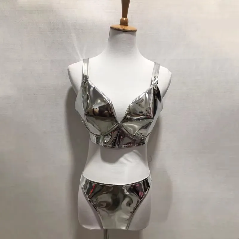 Ropa de escenario de moda Sexy Gogo Jazz club nocturno Bar traje de actuación traje de Rave láser plateado para fiesta de carnaval espectáculo ropa de escenario