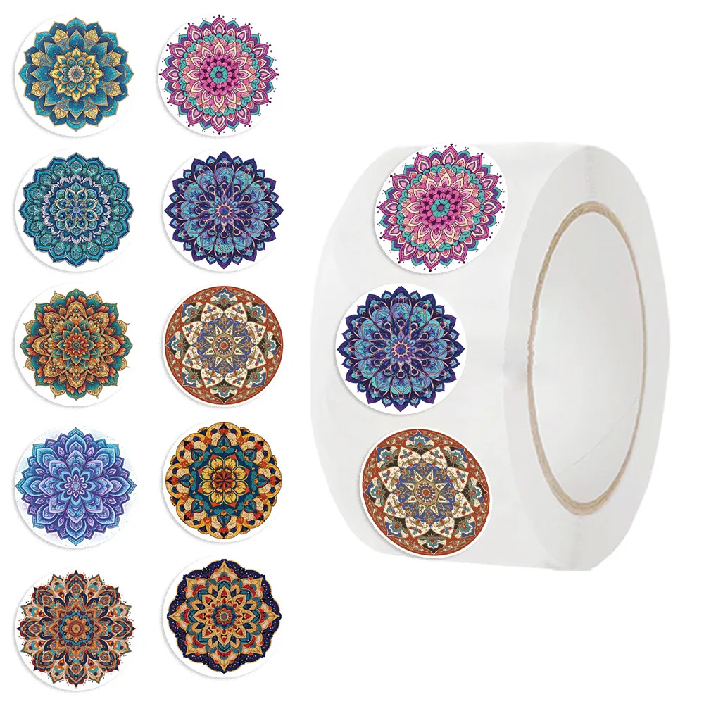 500PCS Beautiful Mandala Stickers Roll Vintage Aesthetic Decor Stickers Phone Laptop Scrapbook Skateboard Travel Gift Decals Toy