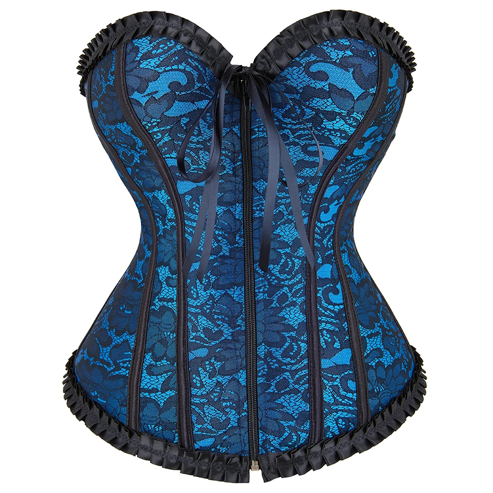 

Women Corsets Top with Zipper Front Victorian Lace Up Overbust Corsets and Bustiers Sexy Plus Size Floral Bustier Lingerie Top