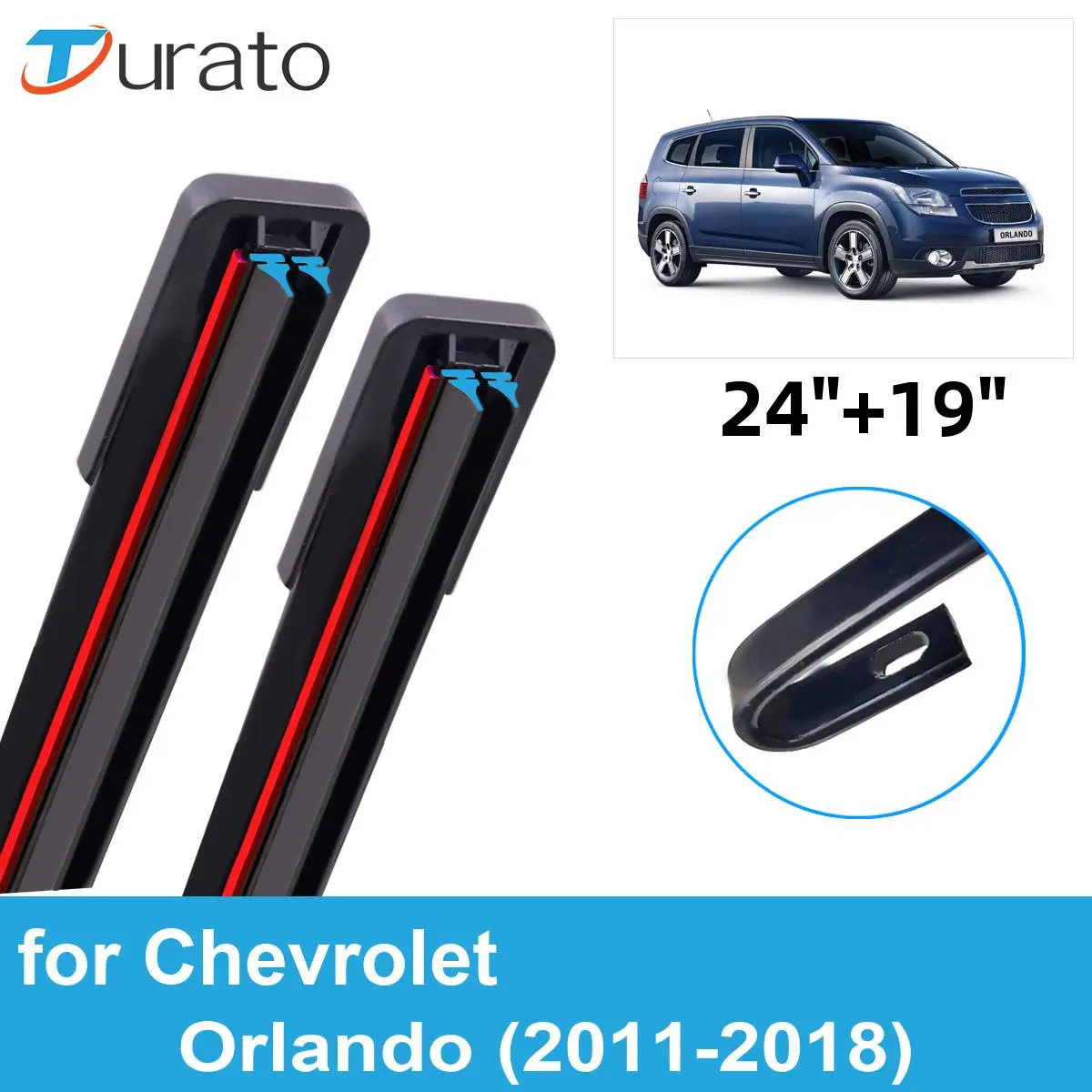 2 buah bilah Wiper mobil untuk 2011-2018 Chevrolet Orlando kaca depan kaca depan Aksesori Mobil karet ganda 2016 2017 2018